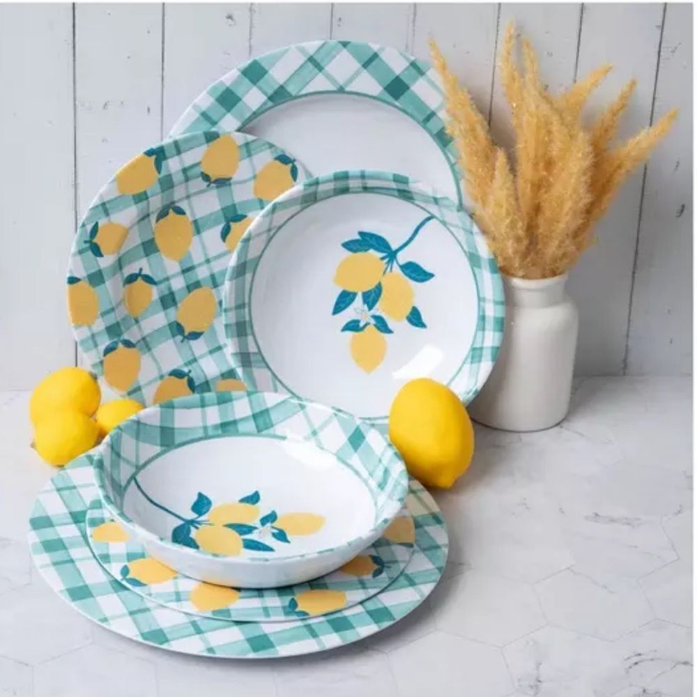 PLAID LEMON 4 PIECE SALAD PLATES